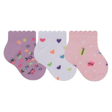 Imagem de 3 Pares De Meia Lisa Selene Infantil Kids Cano Baixo Para Crianças, Ro