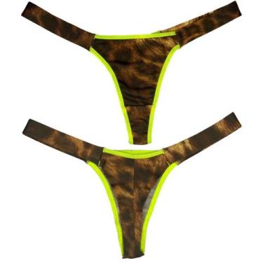 Imagem de Calcinha Fio Duplo Animal Print Neon Luxo Sensual Amarelo - Patricia C