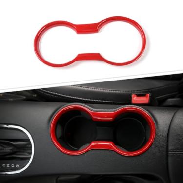 Imagem de JeCar Acabamento interno vermelho da tampa do suporte de copo para Ford Mustang 2015-2023 acessórios interiores