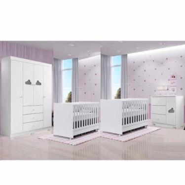 Imagem de Quarto Infantil Com Guarda Roupa Ane 4 Portas, Cômoda e Berço Kit Gême
