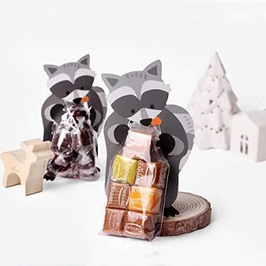 Imagem de UnnFiko Mini sacos "doces" – Pacote com 20 sacos de lembrancinha de festa de papel para biscoitos, buffet de doces, chás de bebê – tema guaxinim, pacote com 20