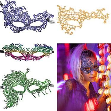 Imagem de 4 máscaras de baile de máscaras de renda para mulheres, máscaras de baile de máscaras, máscaras multicoloridas, máscara veneziana de vampiro, baile, bar, fantasia, Halloween, carnaval, festa,