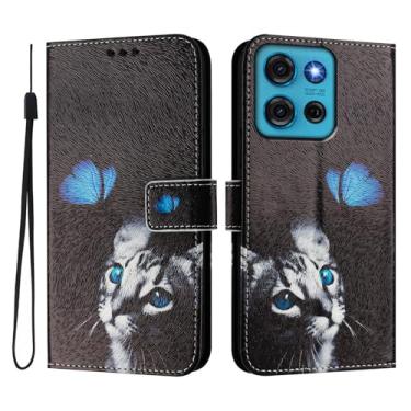 Imagem de Capa carteira para Motorola Moto G75, 3 compartimentos para cartão, 1 compartimento para dinheiro, capa flip de couro PU com padrão fofo, capa com fivela magnética à prova de choque, compatível com