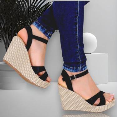 Imagem de Sandália Anabela Salto Alto Feminino Tamanco Plataforma 10cm Estilo Bl