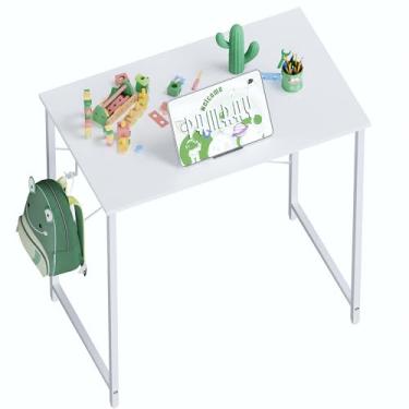 Imagem de Pamray Mesa de computador de 58 cm para espaços pequenos, mesa de trabalho de escritório em casa com gancho de fone de ouvido, mesa de escritório pequena para escritório