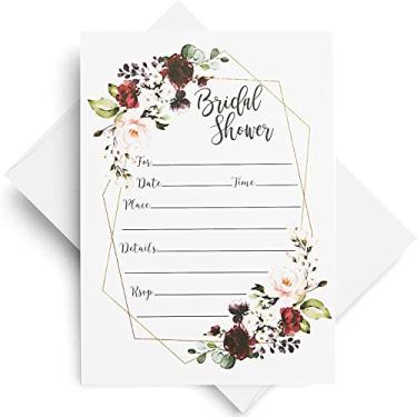 Imagem de Convites de chá de panela, 25 cartões e envelopes, vinho vinho vinho marsala geométrico