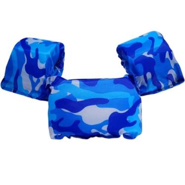 Imagem de Colete infantil para natação da AmazeFan, colete de natação para piscina, boia de auxílio para natação com bolsa de telefone à prova d'água e bolsa de armazenamento, adequado para bebês e bebês de até 13,6 kg e bebês de até 22,8 kg, infantil e criança pequena, pula-pula para praia no mar, Blue Camo