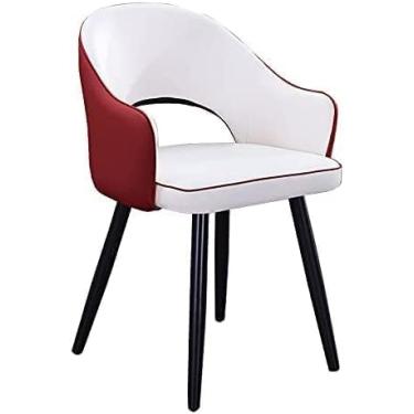 Imagem de Cadeiras de cozinha, cadeiras de jantar estofadas, cadeiras laterais, sala de estar com capa de couro macio, assento almofadado e pernas de metal, vinho vermelho + branco