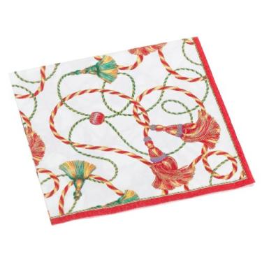 Imagem de Guardanapo de papel para coquetel com borlas da Entertaining with Caspari em uma caixa de presente, marfim