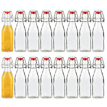 Imagem de Frascos de vidro de 237 ml com tampas herméticas, garrafas de cerveja para cerveja caseira de 250 ml, garrafas kombucha para bebidas, Kefir, armazenamento de alimentos, à prova de vazamento, seguro para louça, pacote com 16