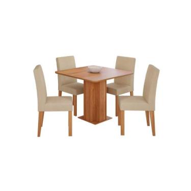 Imagem de Sala De Jantar Mesa Sophia 95x95 Laminado 4 Cadeiras Maia Estofada Cin