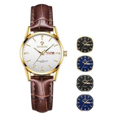 Imagem de BINBOND Relógio feminino de couro marrom elegante vestido de luxo feminino pequeno relógios de pulso para encontros diurnos à prova d'água luminoso, Mostrador branco de couro marrom, relógios