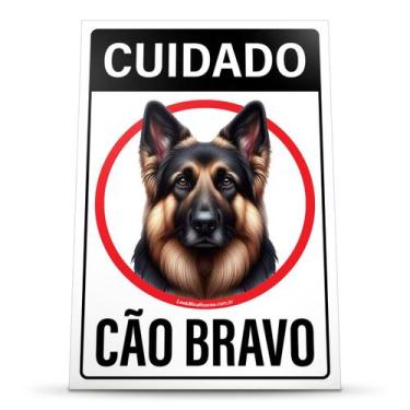 Imagem de Placa Sinalização Cuidado Pastor Alemão Cão Bravo Proteção 20x30cm Cac