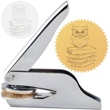 Imagem de CRASPIRE Livro de carimbos em relevo com coruja Ex Libris Library de 4 cm Carimbo de aço inoxidável com selo de mão em relevo para professor de livros n para presente de formatura oficial de
