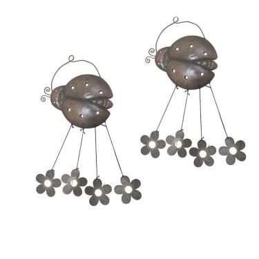 Imagem de Sino Dos Ventos Joaninha Flores Kit 2 Unidades Jardim Varanda Quintal Enfeite Som Suave Relaxante Decoraçao