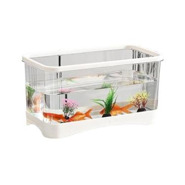 Imagem de Aquário Tanque de peixes pequeno sala de estar casa desktop pequeno transparente acrílico tartaruga tanque caixa tartaruga Aquário(Branco,31.5cm*16.5cm*16.5cm)