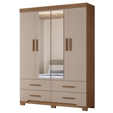Imagem de Guarda Roupa Solteiro Miami 4 Portas Carvalho Fendi com Espelho - Moval