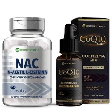 Imagem de Kit Coenzima Q10 Gotas Sublingual Com Vit E 200Mg  Nac 600mg Ecomev