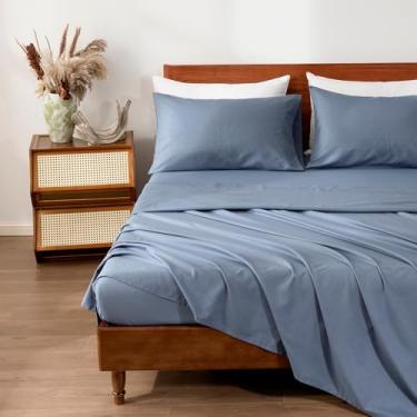 Imagem de SLEEP ZONE Jogo de lençol solteiro para cama, hotel de luxo com 3 peças, lençol com elástico, lençol de cima e 1 fronha, bolso profundo (azul de pederneira)