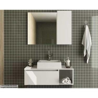 Imagem de Conjunto de Banheiro Balcão Suspenso BN3601 s/ Cuba 80cm e Armário c/ Espelho BN3602 cor Branco - Tecno Mobili
