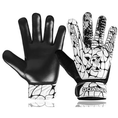 Imagem de GOALIEX Luvas de goleiro de futebol, luvas de goleiro de futebol para crianças, meninos, jovens, crianças, pulso duplo, palma de 4 mm (preto/branco, tamanho 4, adequado para 6 a 9 anos)