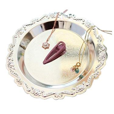 Imagem de Bandeja redonda de armazenamento para colar, suporte de joias, prato de sobremesa, prato de frutas, organizador de pratos, decoração de casa, presente de casamento para perfume, festa de férias (dourado/prateado) (prata, pequeno)