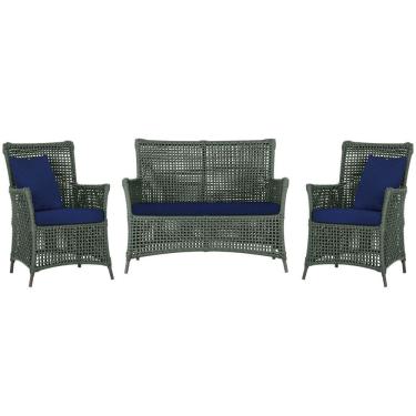 Imagem de Jogo Sofá e 2 Poltronas de Área Igapó Alumínio Pintura Marrom Corda Náutica Estofado 10 Trama