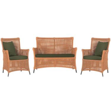 Imagem de Jogo Sofá e 2 Poltronas de Área Igapó Alumínio Pintura Preta Corda Náutica Estofado 13 Trama