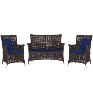 Imagem de Jogo Sofá e 2 Poltronas de Área Igapó Alumínio Pintura Preta Corda Náutica Estofado 10 Trama