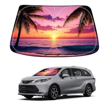 Imagem de Para-brisas para carro Sunset Beach compatível com Toyota Sienna Mini Van 2021 2022 2023 2024 2025, para-sol de janela refletiva dobrável para proteção UV e redução de calor
