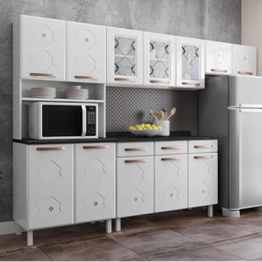 Imagem de Cozinha Completa Modulada de Aço 4 Peças com Vidros e Balcão Multimóveis Cr20353 Branco