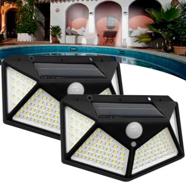 Imagem de Kit 2 Luminária Parede Solar 100 Leds Luz Balizador Jardim