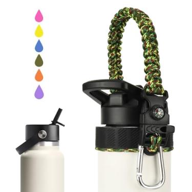 Imagem de Miracredo Alça Paracord para garrafa de água de boca larga Hydro Flask 2.0 e 3.0 com anel de borracha e mosquetão, suporte de alça de transporte fácil para garrafa de água Hydro Flask, serve para
