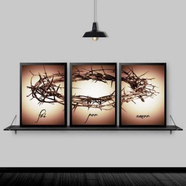 Imagem de Kit 3 Quadros Decorativos Coroa De Espinhos 45X34Cm Preta