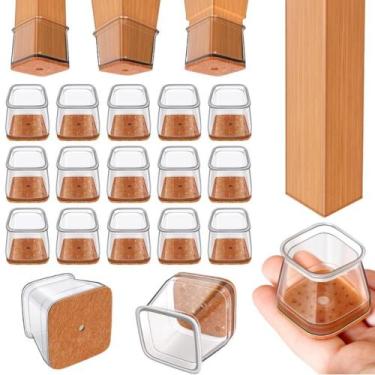 Imagem de 32 Protetores Para Pé De Cadeiras Silicone Flex Com Feltro Quadrado 2,