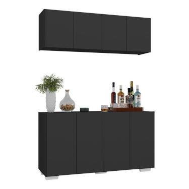Imagem de Kit Bar Armário Aéreo E Aparador 4 Portas Multimóveis Mp1087 Preto/branco Preto/branco