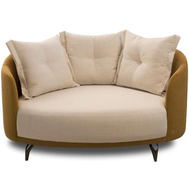 Imagem de Chaise Redondo Living Orgânico Sala Estar Fixo Roy T03 Linho Cru Veludo Terracota Lyam Decor