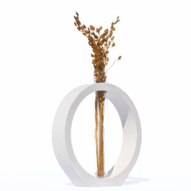 Imagem de Vaso Decorativo Solitário Argola 16,5cm Artesanal Em Cimento Branco