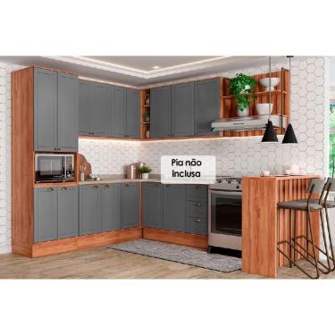 Imagem de Kit Cozinha Modulada 9 Peças Bella 3 Aéreos + 3 Balcões + 1 Torre Quente+1ilha + 1 Complemento C9p199 Nogal Cinza-carraro