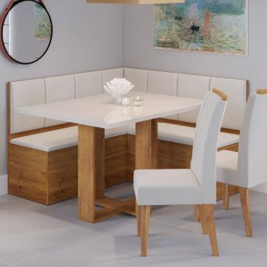 Imagem de Conjunto Canto Baú Com Mesa De Jantar Retangular 120x80cm De Vidro E 2 Cadeiras Mel-off White-marfim