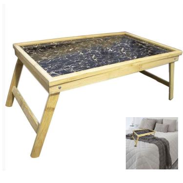 Imagem de Bandeja Bambu Cafe Da Manha Cama Lanche Pe Retratil Dobravel Almoço Jantar Pratico Ecologico Resistente Espaçoso