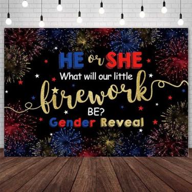 Imagem de AIBIIN 2,1 x 1,5 m 4 de julho pano de fundo de fogos de artifício revelação de gênero dia da independência ele ou ela azul ou rosa menino ou menina chá de bebê decorações estrelas fogos de artifício fundo fotografia adereços para sessão de fotos