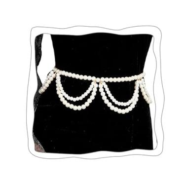 Imagem de Uranian Correntes de cintura de pérolas, correntes de barriga em camadas com contas, cinto de biquíni para mulheres, Free Size, Plástico, Sem Pedra Preciosa