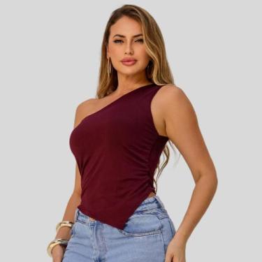 Imagem de Blusa Feminina Um Ombro Só Barra Assimetrico Suplex Moda Feminina - Ma