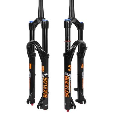 Imagem de BUCKLOS Garfo de suspensão pneumática BTT de viagem de 26/27,5/73.7 cm de 140 mm, ajuste de rebote, fixadores de 34 mm, 3,5 cm, sem rosca, reta/afunilada, 9 x 100 mm, QR manual/bloqueio remoto XC AM