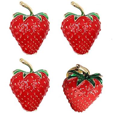 Imagem de marca Mizhang Puxadores de Morango 4 Pçs Adorável Fruta Puxadores de Morango Puxador de Gaveta de Armário Puxador com Parafusos Acessórios de Hardware Móveis Decorativos Roupeiro Armário Armário Cômoda Vermelho