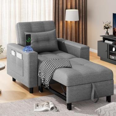 Imagem de YITAHOME Cama de cadeira de dormir para adultos, sofá conversível 3 em 1, cadeira dobrável, sofá-cama sem fio, portas de carregamento USB e tipo C para sala de estar, escritório, quarto, apartamento,