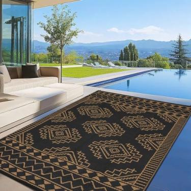 Imagem de GarveeLife Tapetes de porta externa para pátio, 22 x 30,5 cm, impermeável, resistente a raios UV, moderno, reversível, leve, tapete dobrável de plástico com canudo para piquenique, deck, trailer