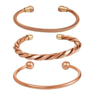 Imagem de Touchstone Pulseiras de cobre | presente para homens e mulheres |joias magnéticas 100% sólidas ajustáveis | conjunto de pulseiras feitas à mão | pulseiras tibetanas trançadas com corda., One Size
