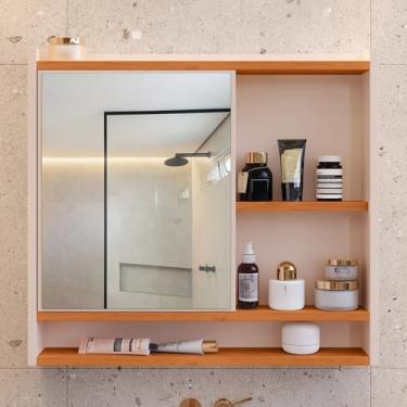 Imagem de Espelheira Suspensa Para Banheiro Closet Porta e Nichos Ganchos Toalhas (Aqua Off White Cinamomo)